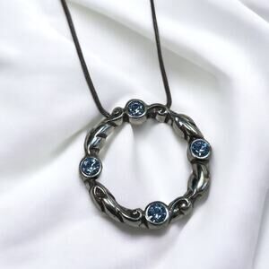 Brighton Silver Plated ‘Gateway’ Filigree Blue Stones Circle Pendant Necklace